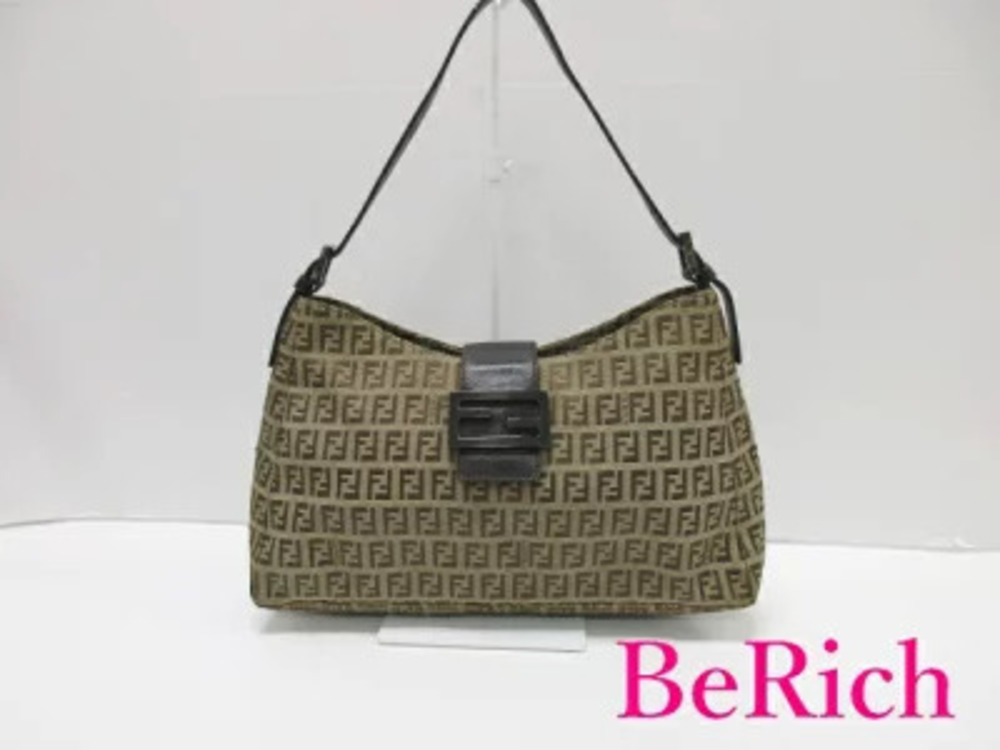 Fendi Shoulder Bag Zucchino Mamma Bucket Brown Canvas Leather Zucca One Semi
